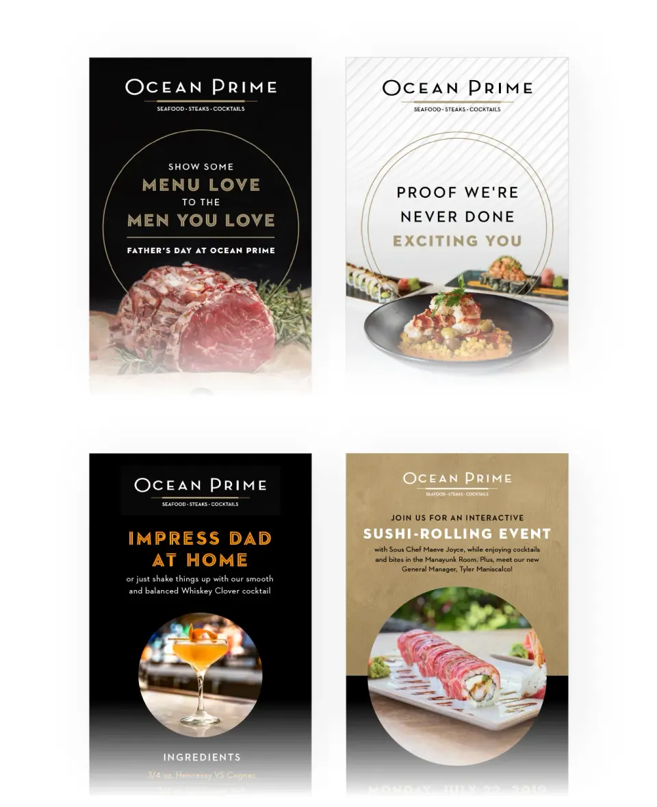 Ocean Prime menu, Father’s Day and sushi-class emails